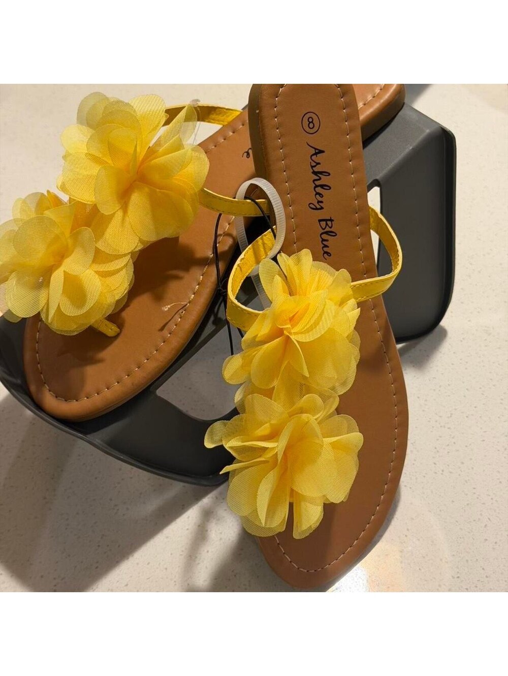 Ashley Blue Women's Yellow Floral Slide Sandals Size 8